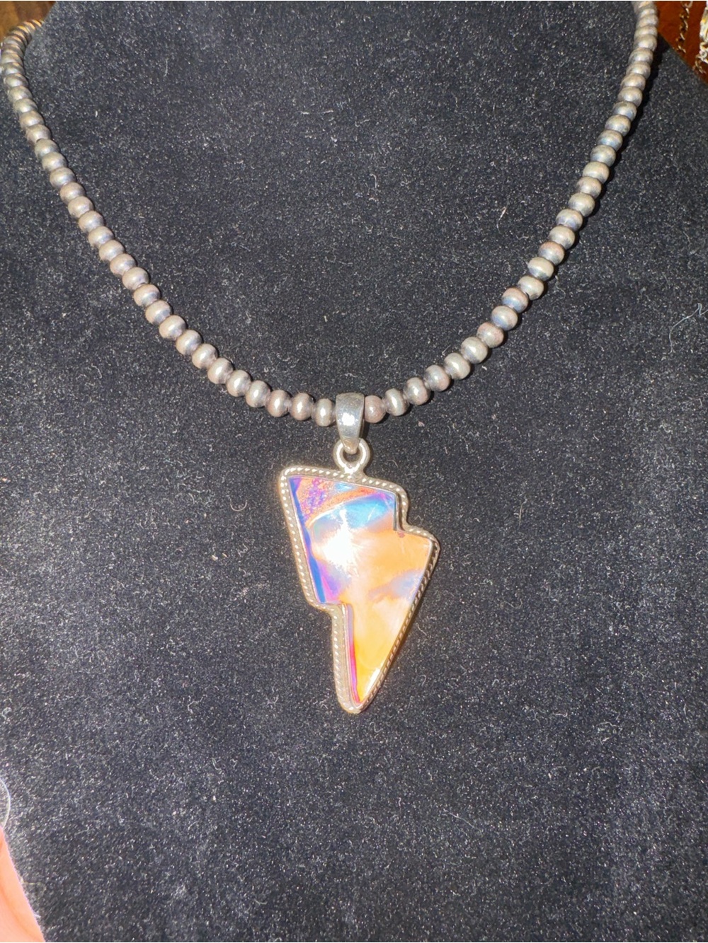 Iridescent Lightning-Shaped Opal Sterling Pendant - Picture 7 of 7